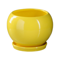Горшок Керамика ручной работы с поддоном Шар премиум 16 х 16 х 13 см желтый