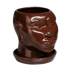 Горшок Керамика ручной работы Голова африканки глазурь 17 х 15 х 17 коричневый