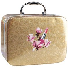 Шкатулка кожзам с зеркалом "Помада и цветок" золото блеск 24,5х18,7х11,5 см 4768058 Сима ленд