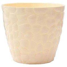 Кашпо РОССПЛАСТ «Камешки» с поддоном №4 , 8 л слоновая кость