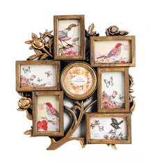 Фоторамка пластик на 7 фото 10х10, 9х13 см "Розовый сад" тёмное золото 43,5х39 см 2789255 Сима ленд