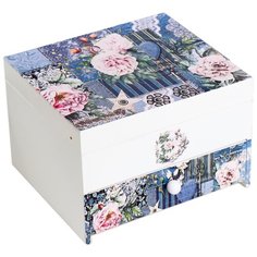 Шкатулка дерево с зеркалом "Пэчворк и розовые пионы" 11,5х17х15 см 5166256 Сима ленд