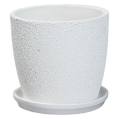 Горшок Керамика ручной работы с поддоном Осень шелк 10.5 х 10 см белый