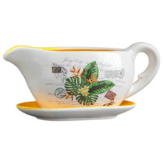 Кашпо Take It Easy с поддоном Листья 25 х 11 х 11 см белый/желтый