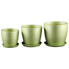 Горшок Керамика ручной работы с поддоном Осень фисташковый