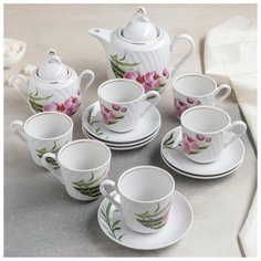 Сервиз чайный 14 предметов ф.416 голубка "Бамбуковая орхидея" 1522812 Добрушский фарфоровый завод