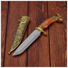 Сувенирный нож, рукоять под дерево с головой лося, ножны расписные, 6х32 см 2880672 Сима ленд