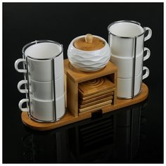 Набор чайный на дерев подставке 13 пр "Эстет" 6 чашек 150 мл, 6 подставок, сахарница 200 мл 3601902 Сима ленд