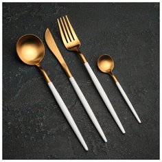 Набор столовых приборов 4 предмета Magistro "Фолк" золото, белая ручка 2941974