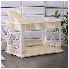 Сушилка для посуды с поддоном 2-х ярусная "Лилия" с сушилкой для столовых приборов ваниль 5134548 Plast Team