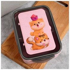 Ланч-бокс "Ням-ням", 4 отделения, ложка и вилка, 1400 мл 5284346 Сима ленд