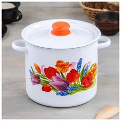 Кастрюля цилиндрическая 5.5 л "Тюльпан Май", белая 5177608 Сибирские товары