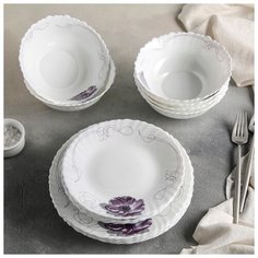 Сервиз столовый 18 пред "Сиреневое блаженство" 6 тарелок 17,5 см/23 см/ 15х5 см 3973732 Доляна