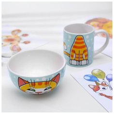 Набор 2 пр. "Рыжий кот" 2 пр.: кружка 200 мл, миска 300 мл 5267363 Сима ленд