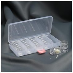 Контейнер со съёмными ячейками для рукоделия 25 баночек d3см 5гр 19*9,5*4см прозрачный 3633394 Сима ленд