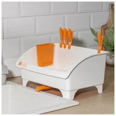 Сушилка д/посуды со сливом поворотная 368*265*267мм, цвет белый 5863644 Yamada