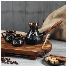 Кофейный набор 3 предмета "Лотос": турка 0,3 л., чашка-2 шт. 0,08л. 3330139 Керамика ручной работы