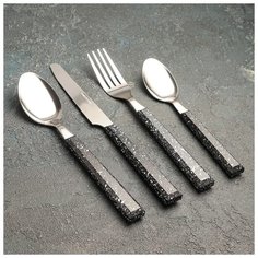 Набор столовых приборов 24 предмета на подставке "Мрамор черный" (1,2 мм) 4593394 Сима ленд