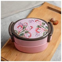 Ленч бокс двухуровневый "Цветы", 580 мл, с ложкой 5284337 Дорого внимание