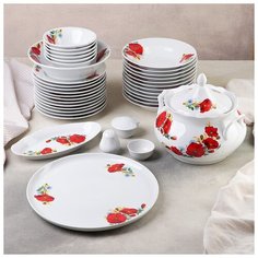 Сервиз столовый 37 предметов 2 вида тарелок ф."Идиллия" Маки красные 1035466 Добрушский фарфоровый завод