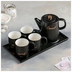 Набор чайный 6 пред "Sweet" чайник 920 мл, 4 кружки 250 мл 18,5х12х14,5 цвет черный 4343197 Сима ленд