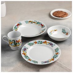 Набор посуды 4 пр "Аквариум" (тмал 200,тгл 200, мис 350, кр210 Русское поле) 1824980 Дулёвский фарфор