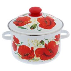 Кастрюля цилиндрическая 4 л белая "Маки" 2594306 Сибирские товары