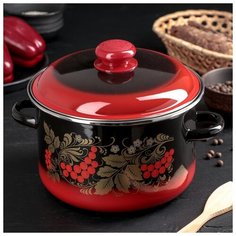Кастрюля цилиндрическая 4 л красно-чёрная "Рябинушка" 2853065 Сибирские товары