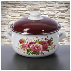 Кастрюля 3л d=18 см "Пионы" эмал. крыш 3442659 Маруся