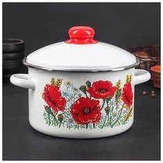Кастрюля 3 л 01-Б1612/4-Маки красные-Г 1468221 Эмаль