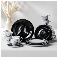 Сервиз столовый 24 шт "Космическое притяжение" тарелки 19/21х3,5/24 см, чайная пара 200мл 5154726 Доляна