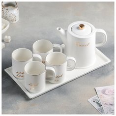 Набор чайный 6 пред "Sweet" чайник 920 мл, 4 кружки 250 мл 18,5х12х14,5 цвет белый 4343196 Сима ленд
