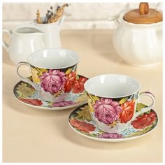 Сервиз чайный 4 предмета "Роспись": чашка 210 мл, блюдце 2681920 Доляна