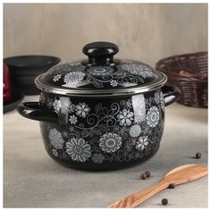 Кастрюля 2 л "Серебрянный узор" сферич, черная 4789248 Сибирские товары
