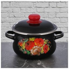 Кастрюля конич. 2л, черн., Русский узор, 1с45я 3367774 СтальЭмаль