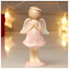 Сувенир керамика "Малышка-ангел в розовом платье с цветами - молитва" 13х4,5х6,5 см 4825463 Сима ленд