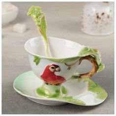 Чайная пара "Ботаника. Ара" чашка 200 мл, 13х8х9 см, блюдце 15,5х11,5х3 см, ложка 4716182 Сима ленд