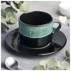 Чайная пара: чашка 200 мл с блюдцем 15,5 см, h 6,5 см "Verde notte" 4733575 Хорекс