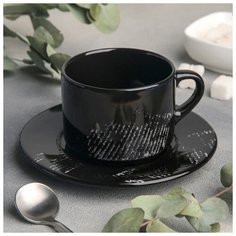 Чайная пара: чашка 200 мл с блюдцем 15,5 см, h 6,5 см "Gazzetta nero" 4733571 Хорекс