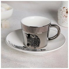 Чайная пара "Зазеркалье. Зебра" чашка 200 мл, 11,5х8,5х7 см, блюдце 17 см 4779492 Сима ленд