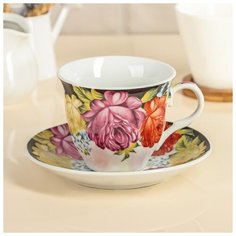 Чайная пара "Роспись": чашка 210 мл, блюдце 2681917 Доляна