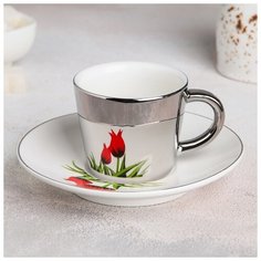 Кофейная пара "Зазеркалье. Тюльпан" чашка 90 мл, 8,5х6,5х5,5 см, блюдце 13 см 4779483 Сима ленд
