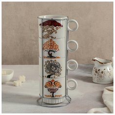 Набор кружек на метал. подставке 4 шт "Узоры" кружка 240 мл 3095899 Сима ленд