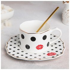 Чайная пара "Бантик" чашка 200 мл, 11х8х6 см, блюдце 17х1,5 см, ложка 4729498 Сима ленд