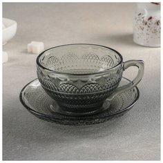 Чайная пара "Арон" 275 мл, чашка 13,5х14х14 см, блюдце 15,5х15,5 см, цвет серый 4598043 Сима ленд