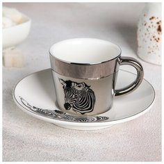 Кофейная пара "Зазеркалье. Зебра" чашка 90 мл, 8,5х6,5х5,5 см, блюдце 13 см 4779484 Сима ленд
