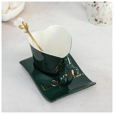 Чайная пара "Любовь" чашка 300 мл. 12,5х8х8 см, блюдце 13,5х10 см, ложка 5076443 Сима ленд