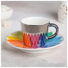 Кофейная пара "Зазеркалье. Радуга" чашка 90 мл, 8,5х6,5х5,5 см, блюдце 13 см 4779486 Сима ленд