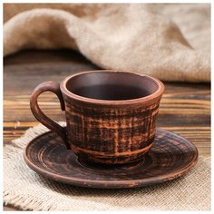 Чашка кофейная с блюдцем "Гладкая", 0,15 л 4824128 Красная глина