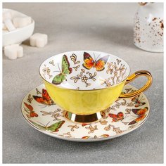 Чайная пара "Маклен" чашка 200 мл, 13х10,5х6 см, блюдце 15х2 см желтый цвет 4720078 Сима ленд